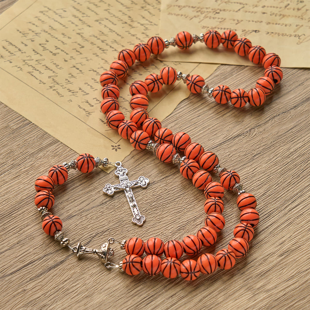 Christianartworkshop Sports Prayer Basketball Beads Rosary with Silver Holy Chalice & Crucifix: Score Spiritual Strength - Basketball - Themed Rosary - image 0