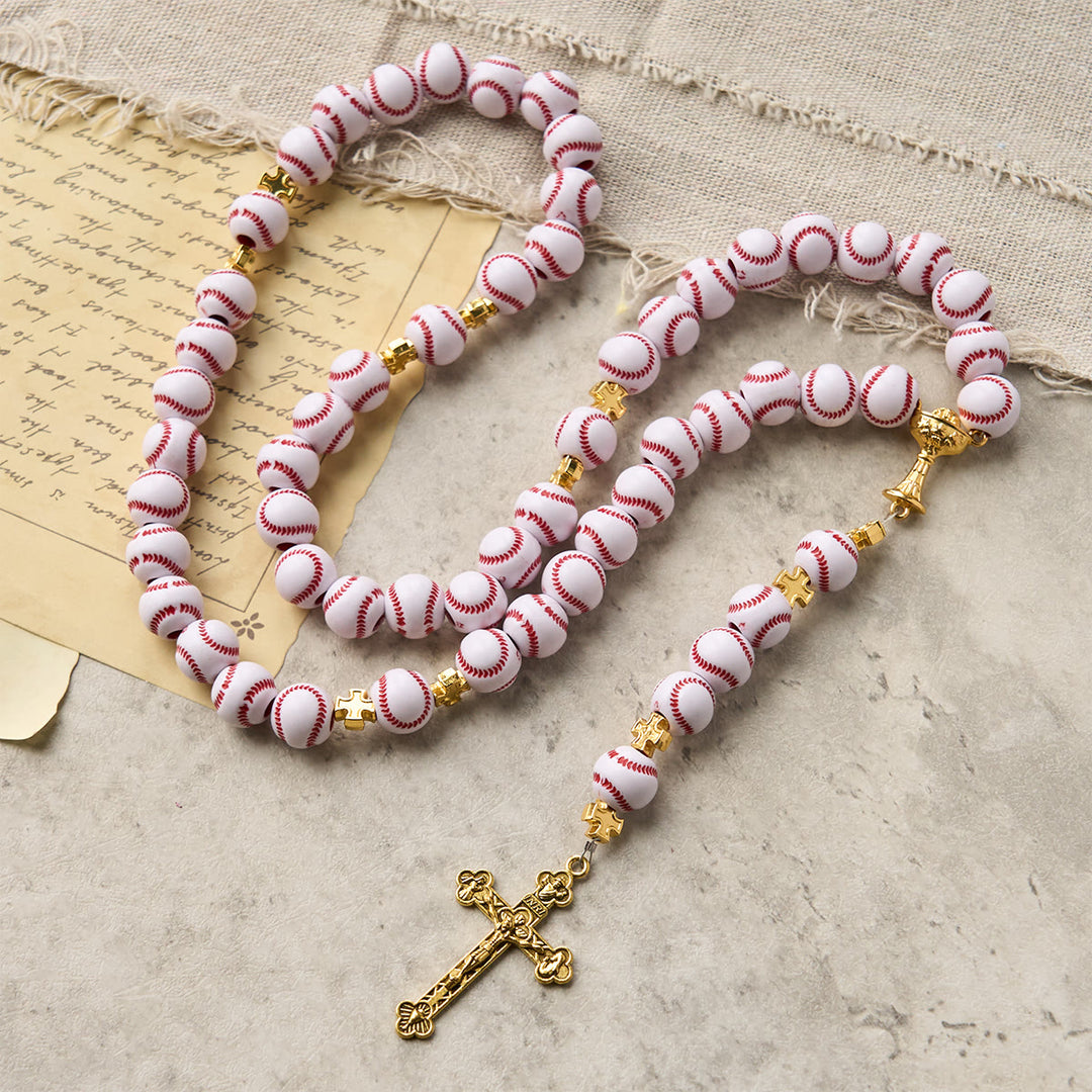 Christianartworkshop Blessed Miniature Baseball Beads Rosary with Golden Holy Chalice & Crucifix: Merge Faith and Sport - image 6