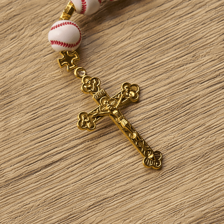 Christianartworkshop Blessed Miniature Baseball Beads Rosary with Golden Holy Chalice & Crucifix: Merge Faith and Sport - image 9