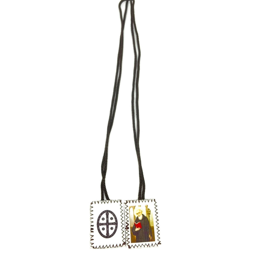 Christianartworkshop Vintage Stamp Shaped Scapular on Black Wool Cord of Saint Benedict and Crucifix - image 1