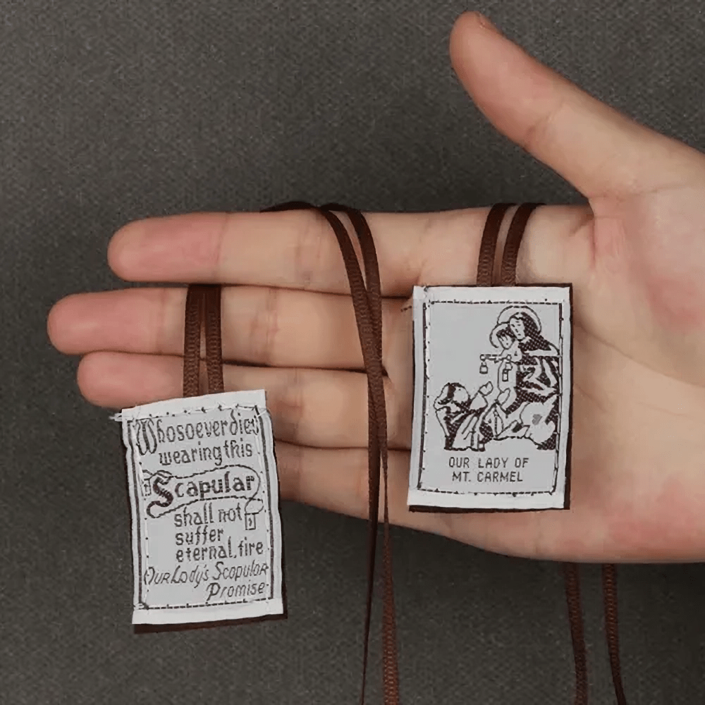 Christianartworkshop Catholic Scapular in Black and White of Our Lady of Mount Carmels & Jacred Heart of Jesus - image 1