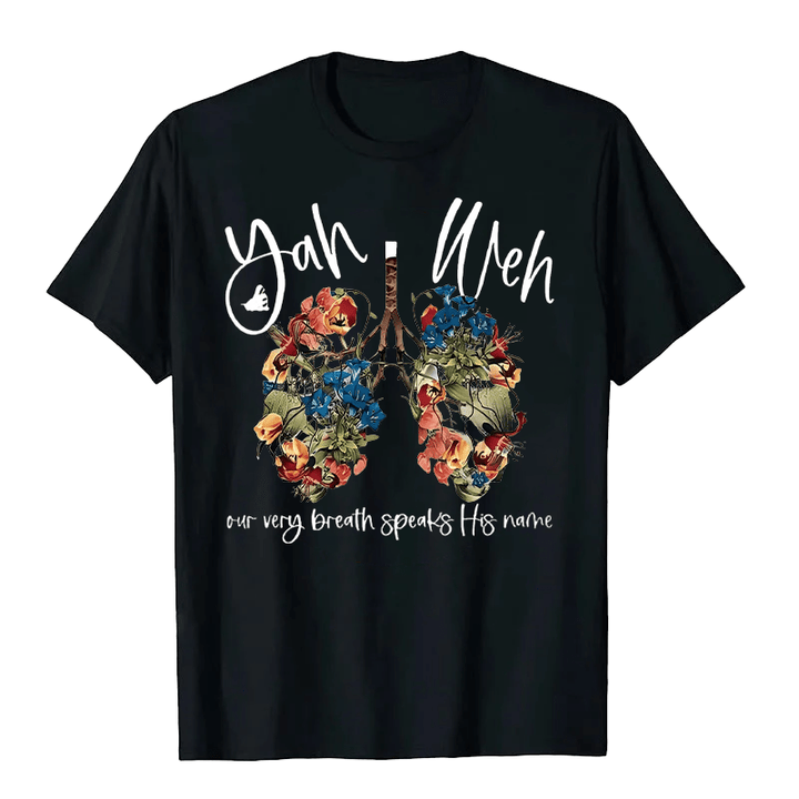 Christianartworkshop Our Very Breath Speaks His Name Floral Lung  Yahweh Unisex T-shirt - Black - 2XL - image 8