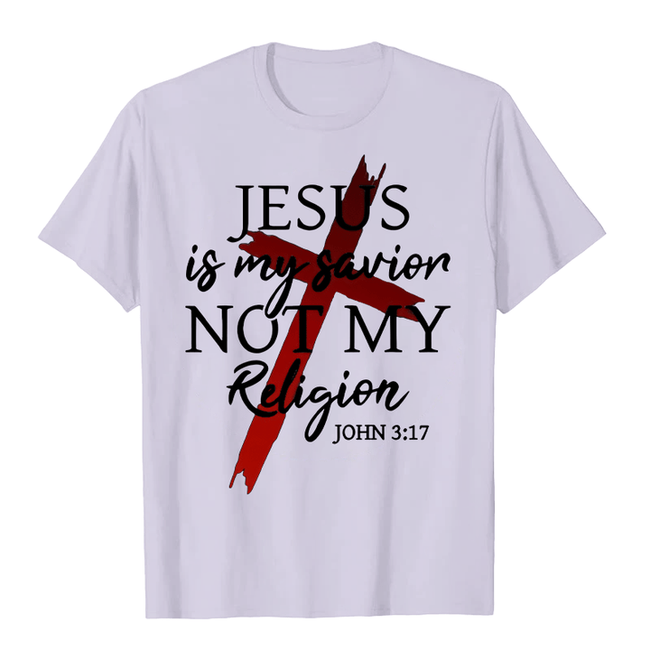Christianartworkshop Jesus Is My Savior Not My Religion God Faith Cross Unisex T-shirt - Light Purple - 2XL - image 3