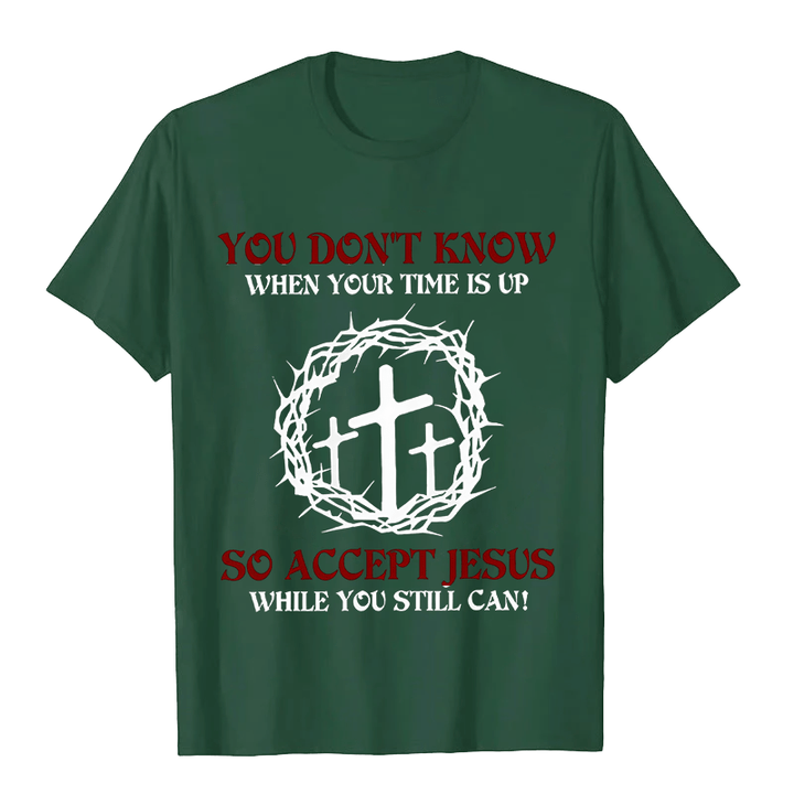 Christianartworkshop Religious Warning Accept Jesus Thorn Crown Cross Unisex T-shirt