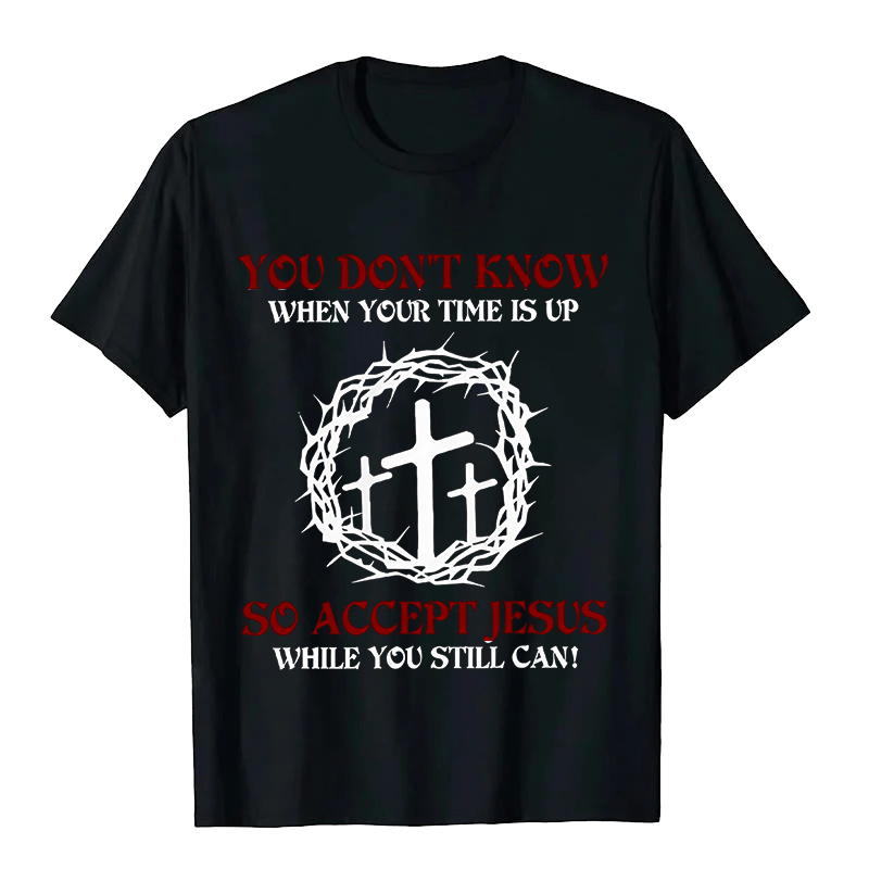 Christianartworkshop Religious Warning Accept Jesus Thorn Crown Cross Unisex T-shirt - Black - 2XL - image 8