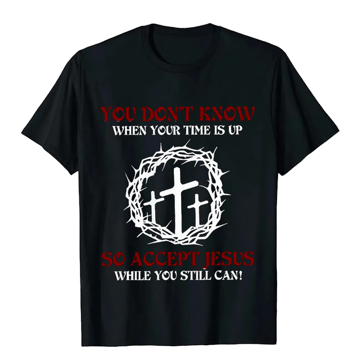 Christianartworkshop Religious Warning Accept Jesus Thorn Crown Cross Unisex T-shirt - Black - 2XL - image 8
