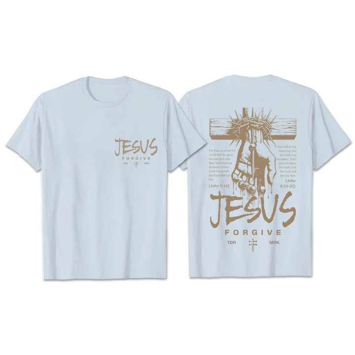 Christianartworkshop Religious Jesus Forgive Crown of Thorns Cross Unisex T-shirt - Light Blue - 2XL - image 2