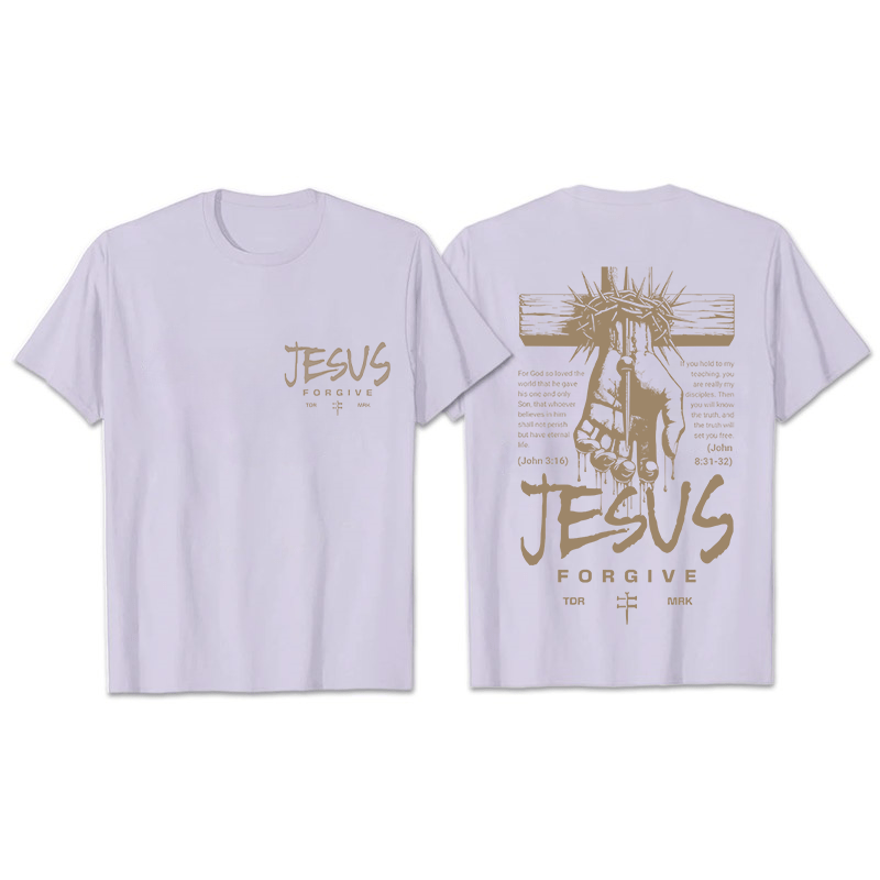 Christianartworkshop Religious Jesus Forgive Crown of Thorns Cross Unisex T-shirt - Light Purple - 2XL - image 11