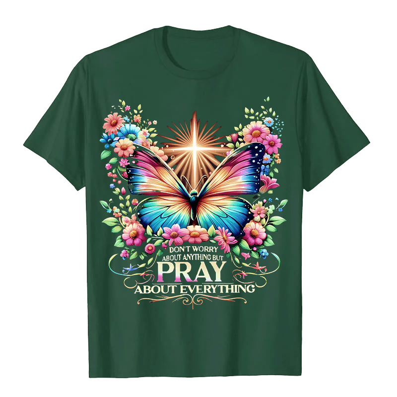 Christianartworkshop Faith-Inspired Butterfly and Cross Pray About Everything Unisex T-shirt - Dark Green - 2XL - image 7