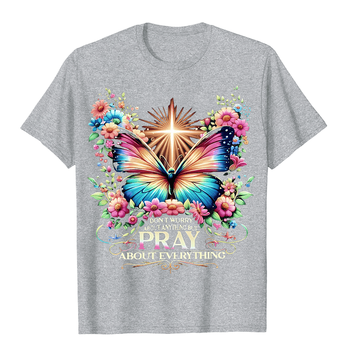 Christianartworkshop Faith-Inspired Butterfly and Cross Pray About Everything Unisex T-shirt - Grey - 2XL - image 8
