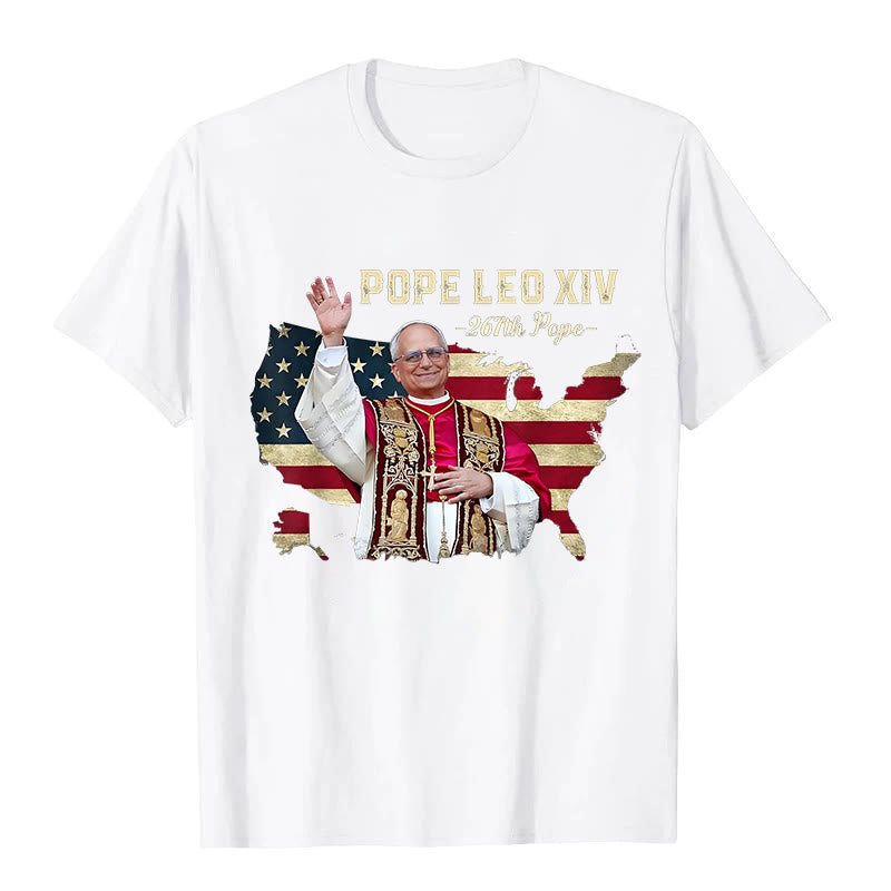 Christianartworkshop Pope Leo XIV America Flag Unisex T-shirt - White - 2XL - image 2
