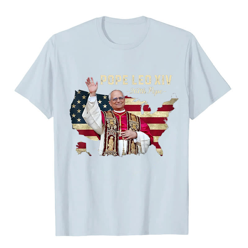 Christianartworkshop Pope Leo XIV America Flag Unisex T-shirt - Light Blue - 2XL - image 6
