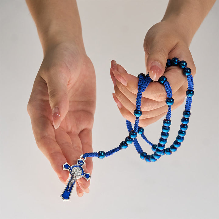 Christianartworkshop Royal Blue Metal Ball Beads Shiny Minimalist Rosary - image 1