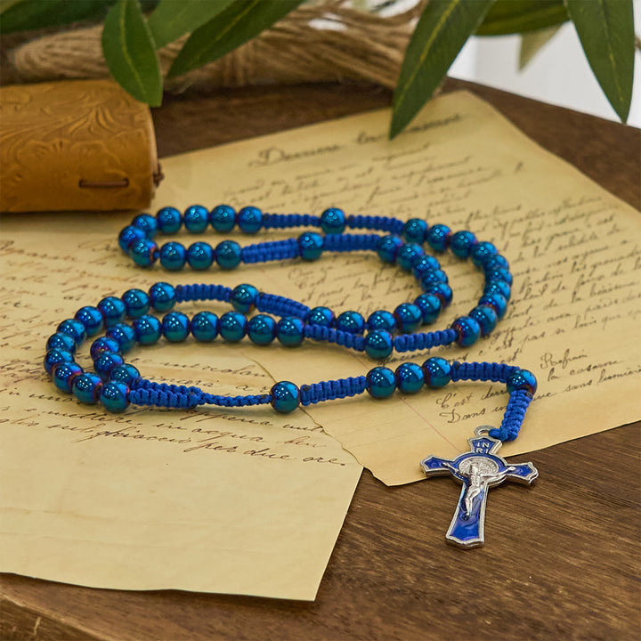 Christianartworkshop Royal Blue Metal Ball Beads Shiny Minimalist Rosary - image 8