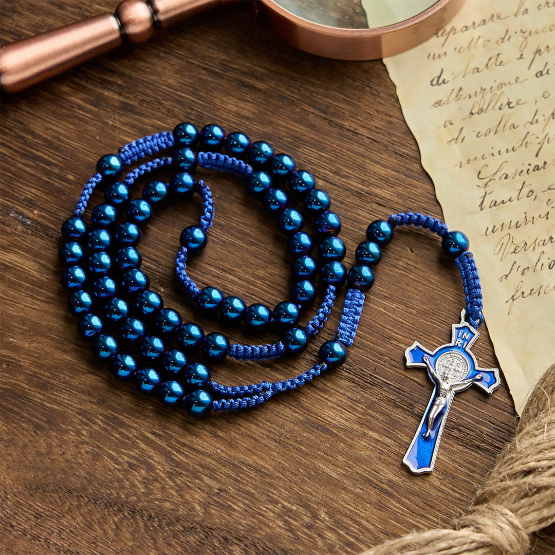 Christianartworkshop Royal Blue Metal Ball Beads Shiny Minimalist Rosary - Royal Blue - image 0