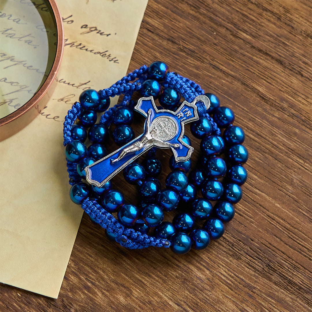 Christianartworkshop Royal Blue Metal Ball Beads Shiny Minimalist Rosary - image 3