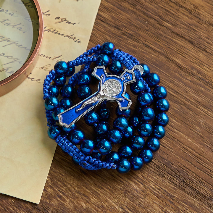 Christianartworkshop Royal Blue Metal Ball Beads Shiny Minimalist Rosary - image 3