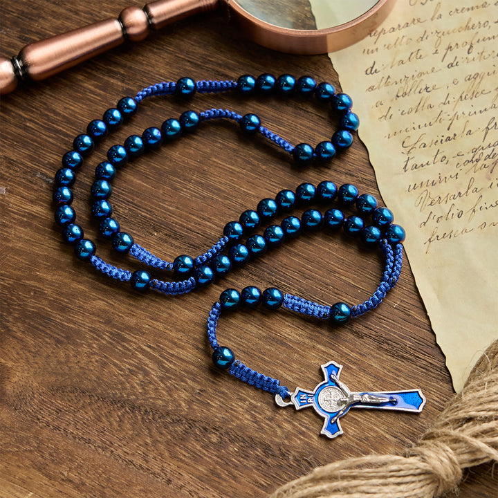 Christianartworkshop Royal Blue Metal Ball Beads Shiny Minimalist Rosary - image 4