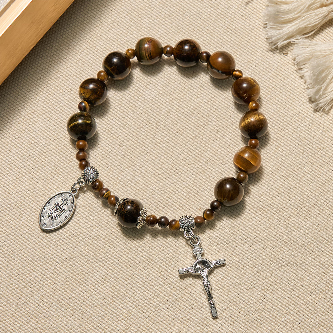 Christianartworkshop 10mm Yellow Tiger's Eye Stone One Decade Rosary Bracelet - 10mm Tiger's Eye Stone - image 0