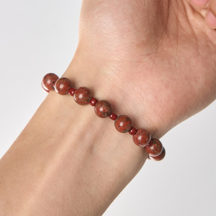 Christianartworkshop 8mm Red Sesame Stone One Decade Rosary Bracelet with Miraculous Medal & Cross