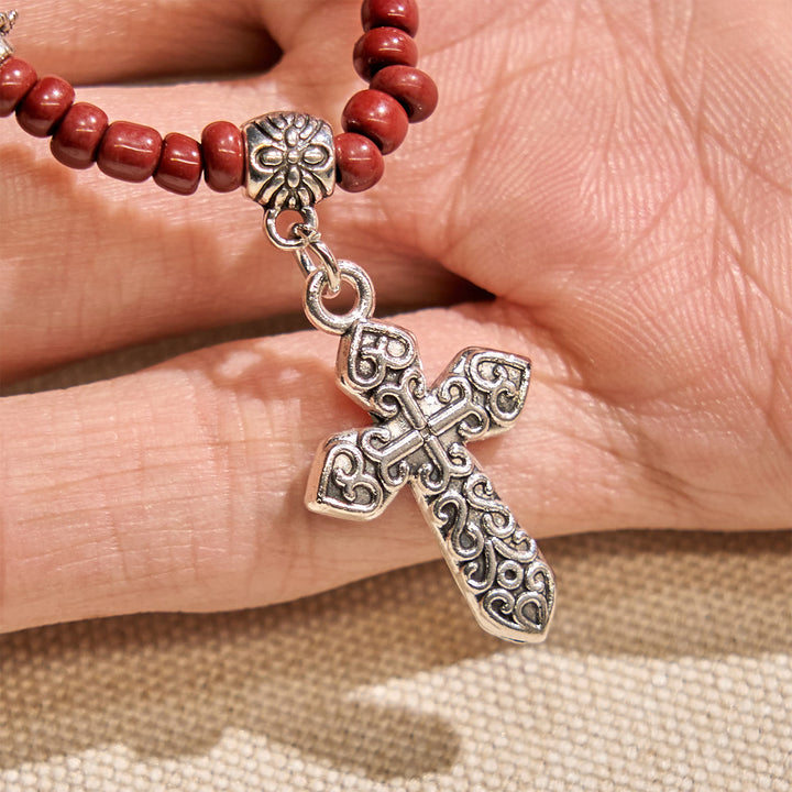 Christianartworkshop 8mm Red Sesame Stone One Decade Rosary Bracelet with Miraculous Medal & Cross - image 6