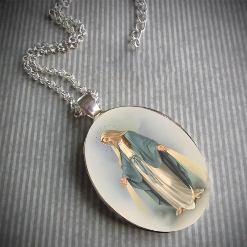 Christianartworkshop Pray Virgin Mary Blessed Pendant Miraculous Medal Necklace - image 1