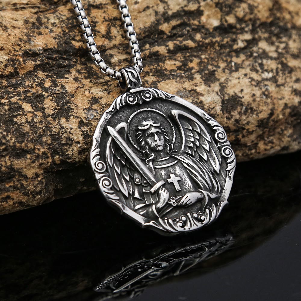 Christianartworkshop Archangel St. Micheal Protect Us Crafted Pendant Amulet Necklace - Archangel St. Micheal - image 0