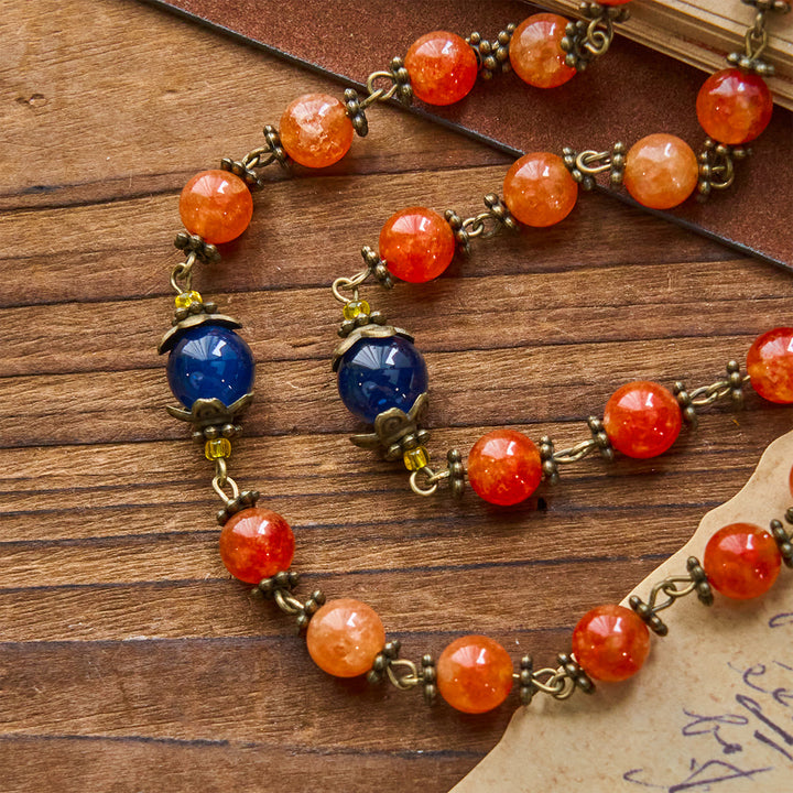 Christianartworkshop Handmade Orange Chalcedony Our Lady St. Benedict Medal Rosary - image 6