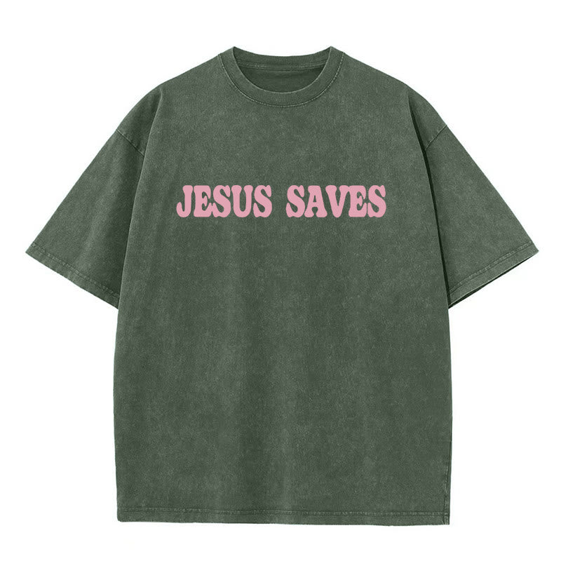 Christianartworkshop Jesus Saves Unisex Washed T-Shirt - image 1
