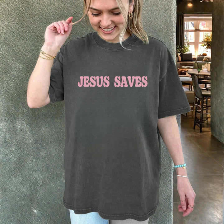 Christianartworkshop Jesus Saves Unisex Washed T-Shirt - image 8