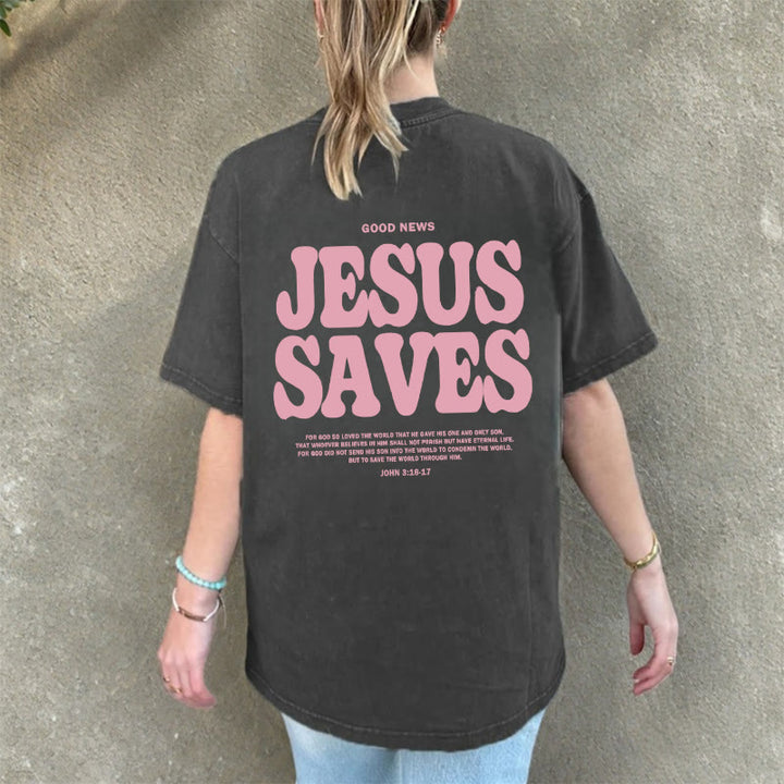 Christianartworkshop Jesus Saves Unisex Washed T-Shirt - image 7