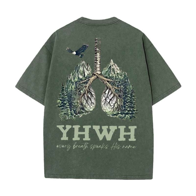 Christianartworkshop Every Breath Speaks His Name Unisex Washed T-shirt - Army Green - 5XL - image 7