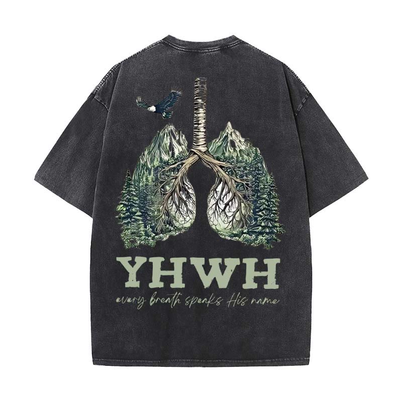Christianartworkshop Every Breath Speaks His Name Unisex Washed T-shirt
