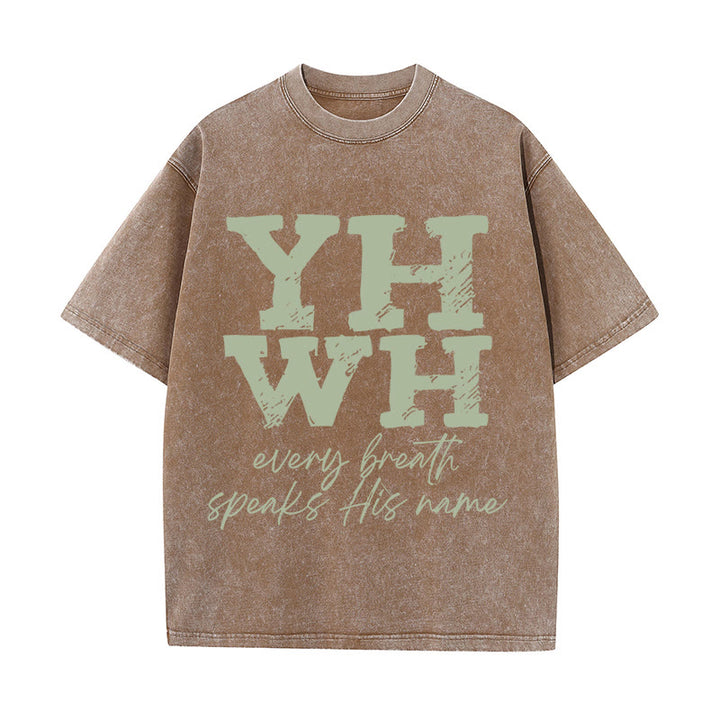 Christianartworkshop Every Breath Speaks His Name Unisex Washed T-shirt