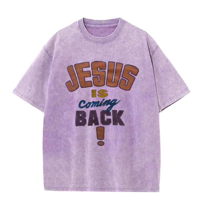 Christianartworkshop Jesus Is Coming Back Unisex Washed T-shirt - Purple - 5XL - image 0