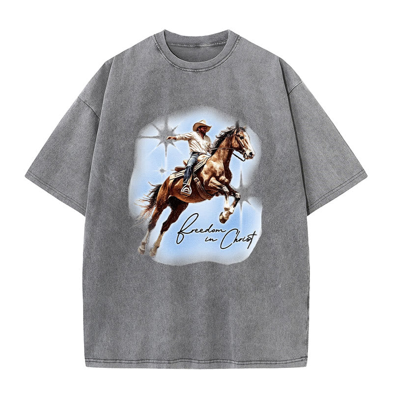 Christianartworkshop Freedom In Christ Unisex Washed T-shirt - Grey - 5XL - image 0