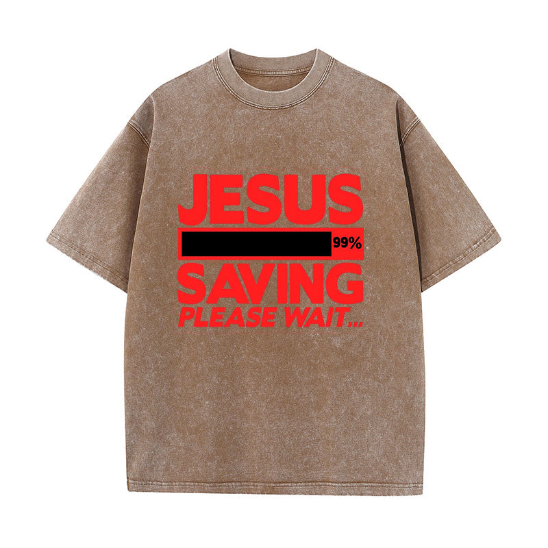 Christianartworkshop Jesus Saving Please Wait Unisex Washed T-shirt