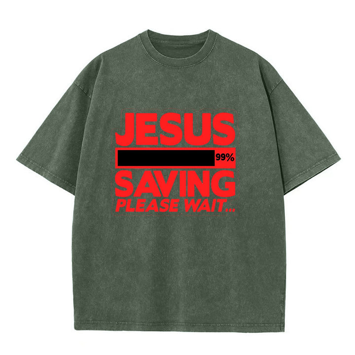 Christianartworkshop Jesus Saving Please Wait Unisex Washed T-shirt