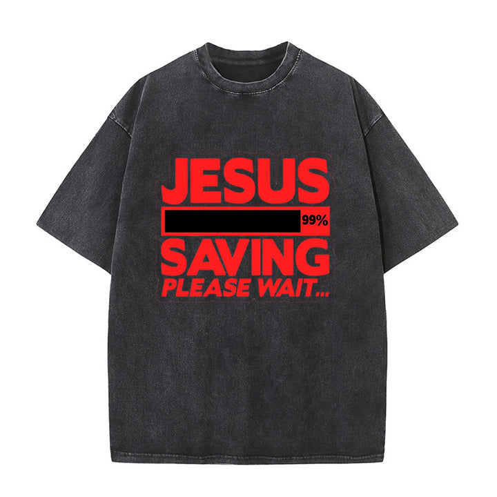Christianartworkshop Jesus Saving Please Wait Unisex Washed T-shirt