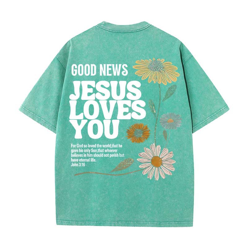 Christianartworkshop Good News Jesus Loves You Unisex Washed T-shirt