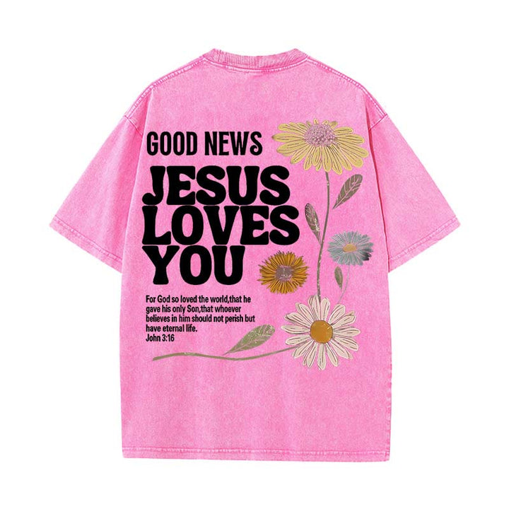 Christianartworkshop Good News Jesus Loves You Unisex Washed T-shirt