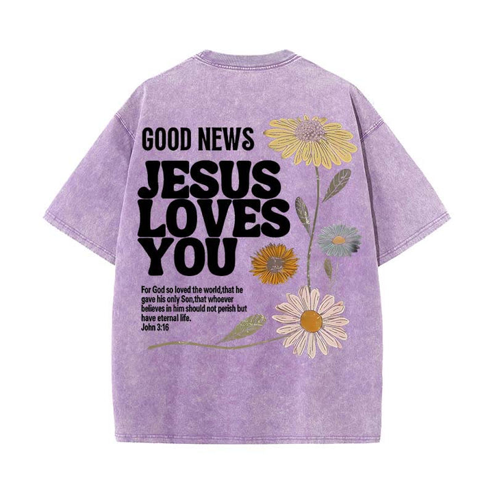 Christianartworkshop Good News Jesus Loves You Unisex Washed T-shirt - Purple - 5XL - image 0