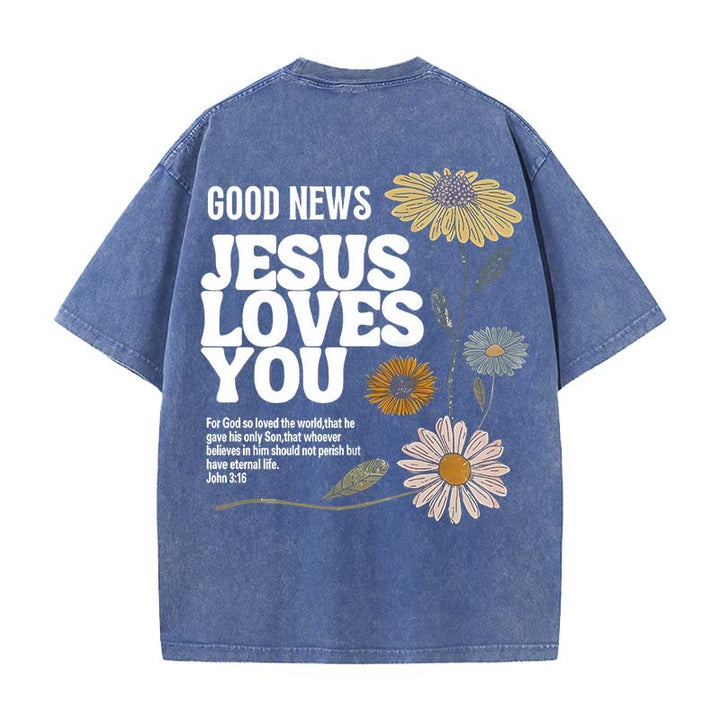 Christianartworkshop Good News Jesus Loves You Unisex Washed T-shirt