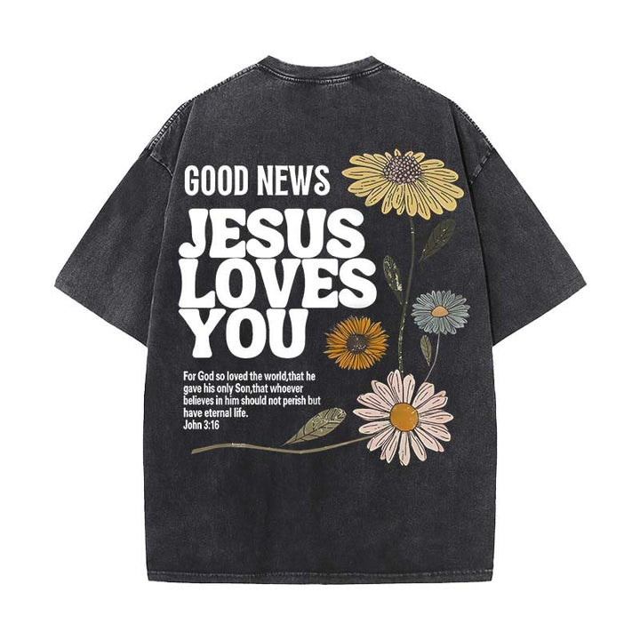 Christianartworkshop Good News Jesus Loves You Unisex Washed T-shirt