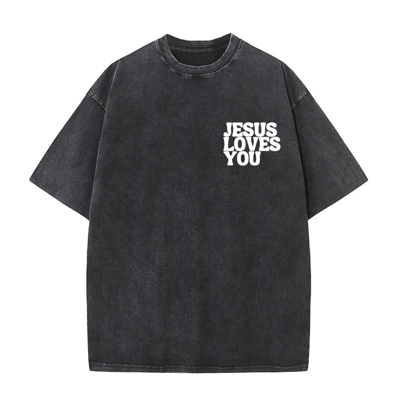Christianartworkshop Good News Jesus Loves You Unisex Washed T-shirt