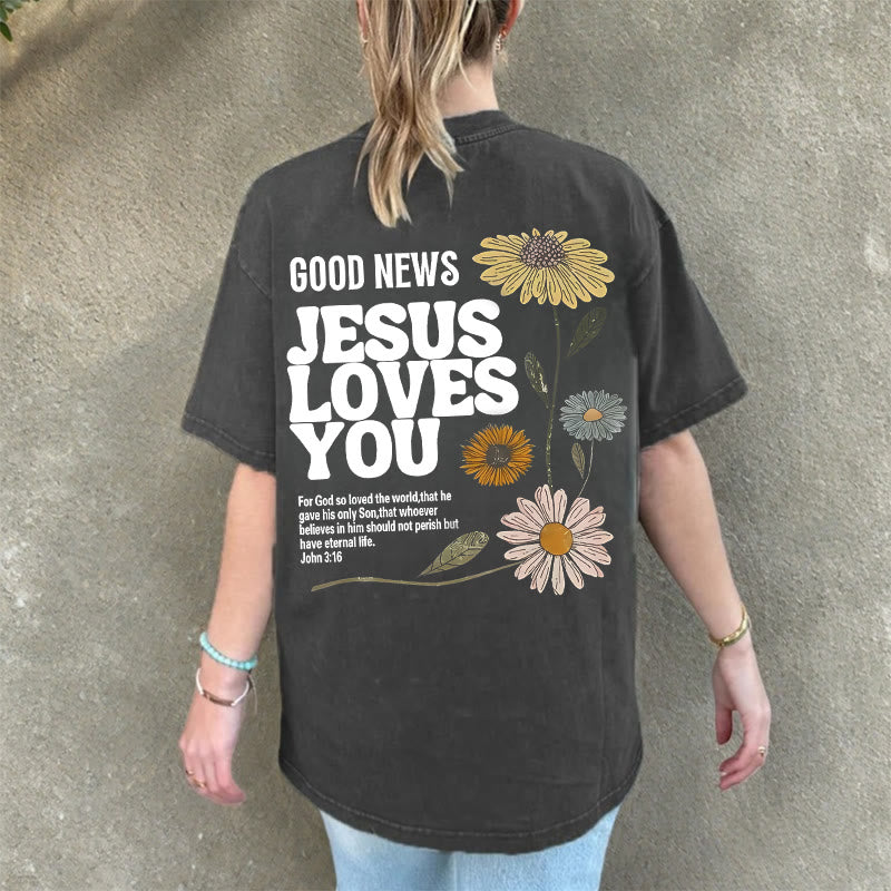 Christianartworkshop Good News Jesus Loves You Unisex Washed T-shirt