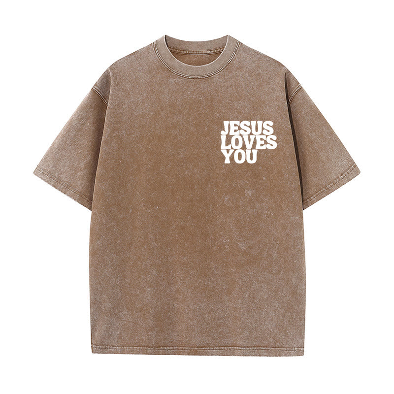 Christianartworkshop Good News Jesus Loves You Unisex Washed T-shirt