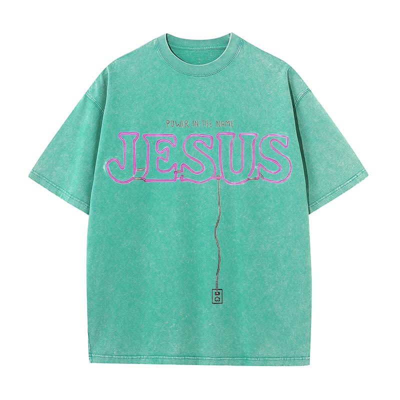 Christianartworkshop Power in the Name Jesus Unisex Washed T-shirt
