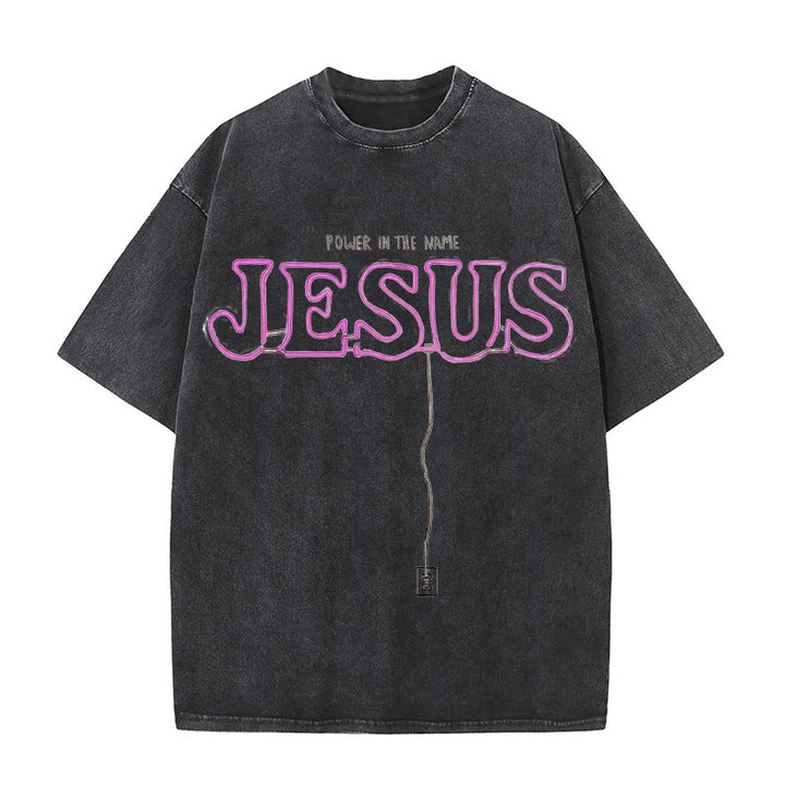 Christianartworkshop Power in the Name Jesus Unisex Washed T-shirt