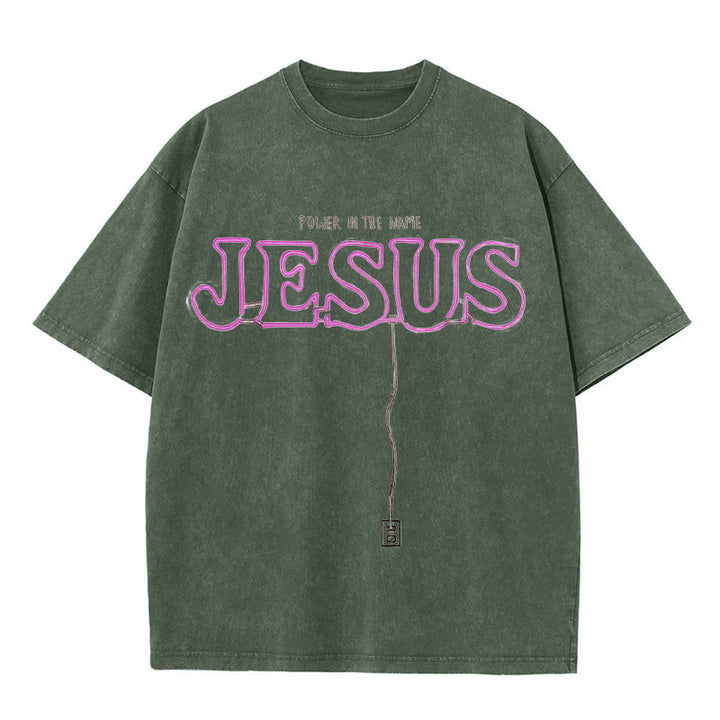 Christianartworkshop Power in the Name Jesus Unisex Washed T-shirt